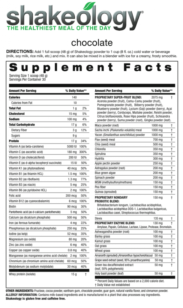 Shakeology Ingredients and Nutrition Facts UTHFA